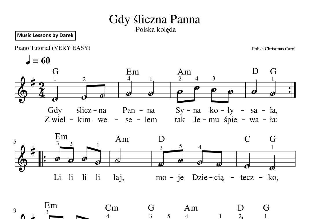 Gdy sliczna Panna (Polish Christmas Carol) [VERY EASY PIANO] (arr. Darek)