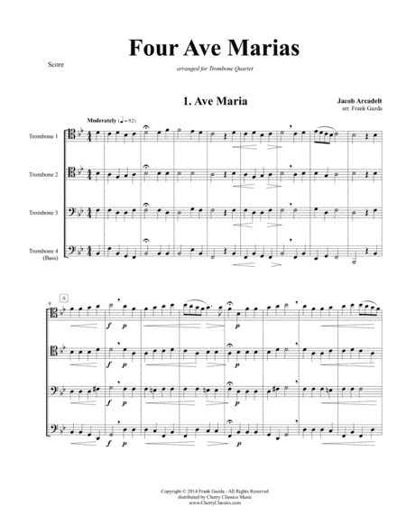 Four Ave Marias for Trombone Quartet (arr. Gazda, Frank)