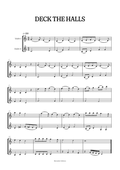 Deck the Halls for violin duet • intermediate Christmas song sheet music (arr. Benzaiten Editions)