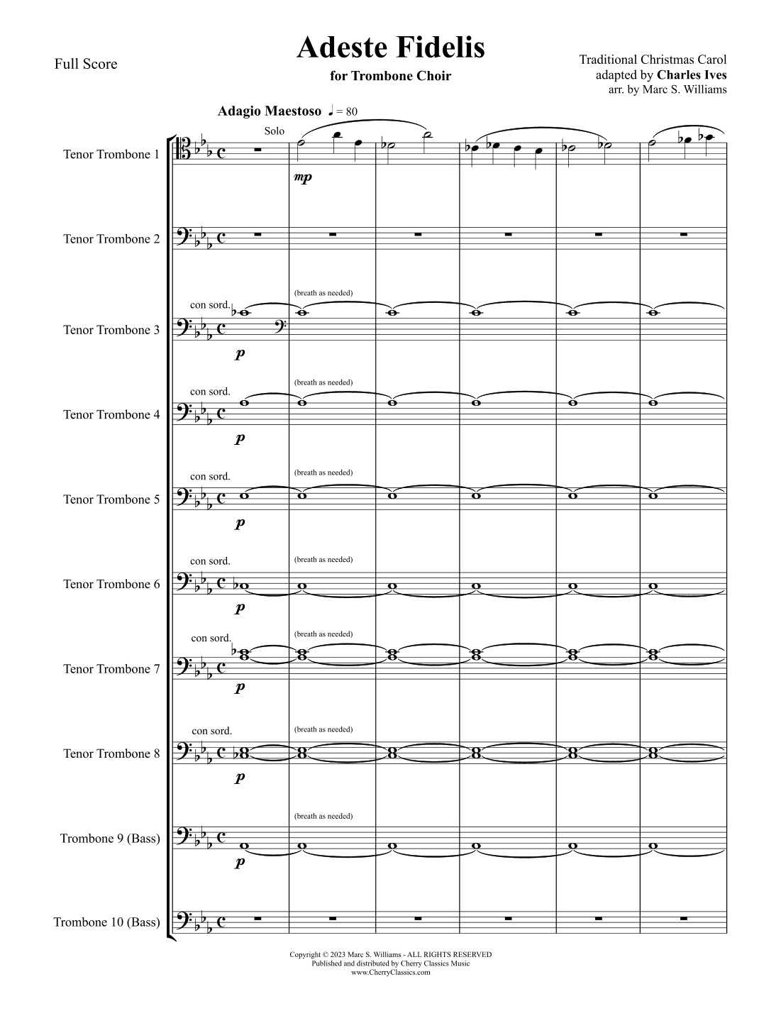 Traditional - Adeste Fidelis for Trombone Choir adapted by Charles Ives (arr. Marc Williams)