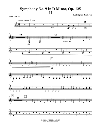 Beethoven Symphony No. 9, Movement II - Horn in F 4 (Transposed Part), Op. 125 (arr. Doug Clyde)