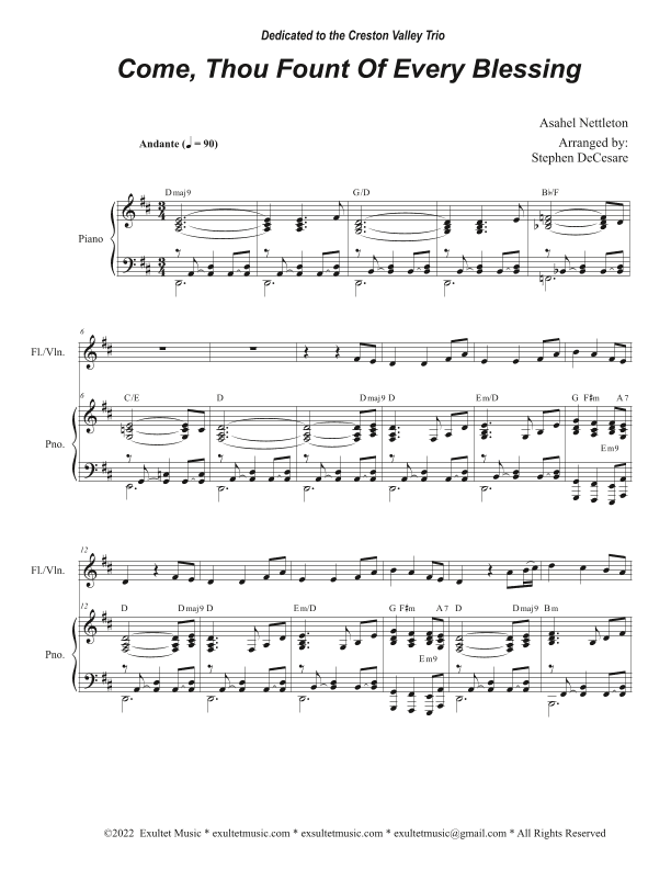 Come, Thou Fount Of Every Blessing (Flute or Violin solo and Piano) (arr. Stephen DeCesare)