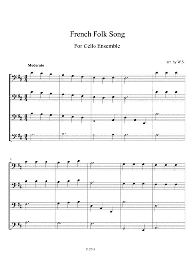French Folk Song for 4 cellos-Easy (arr. Wendy Shih)