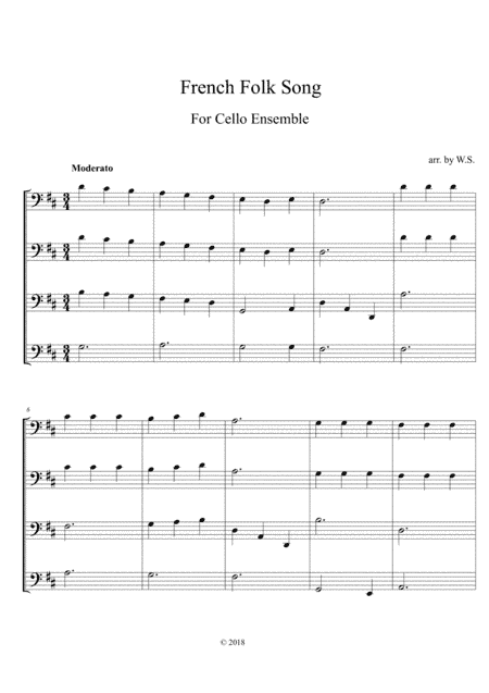 French Folk Song for 4 cellos-Easy (arr. Wendy Shih)