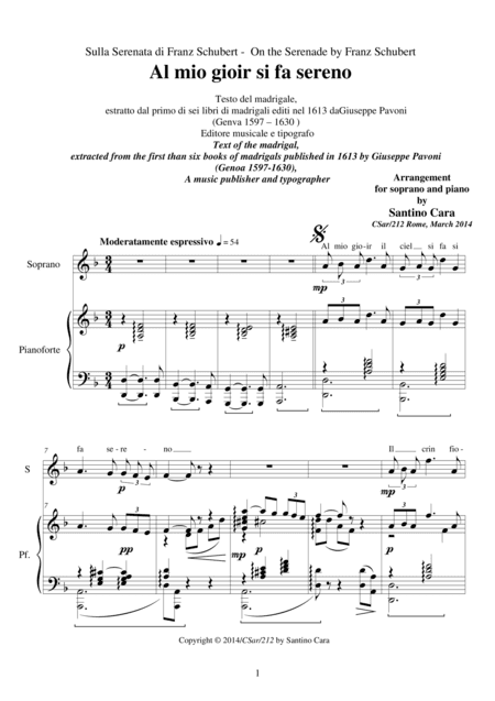 Schubert Serenade - Al mio gioir il ciel si fa sereno - Soprano and piano (arr. Santino Cara)