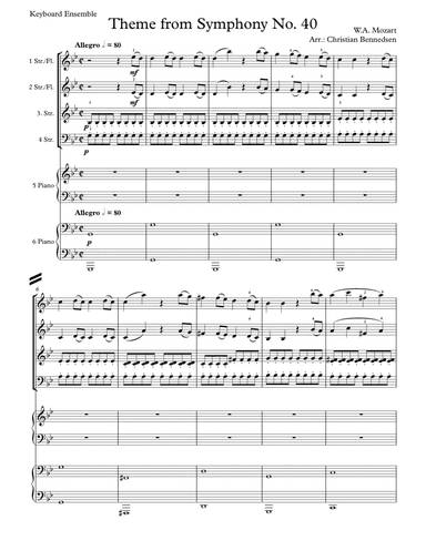 Mozart - Theme from Symphony No. 40 - Keyboard Ensemble (arr. Christian Bennedsen)