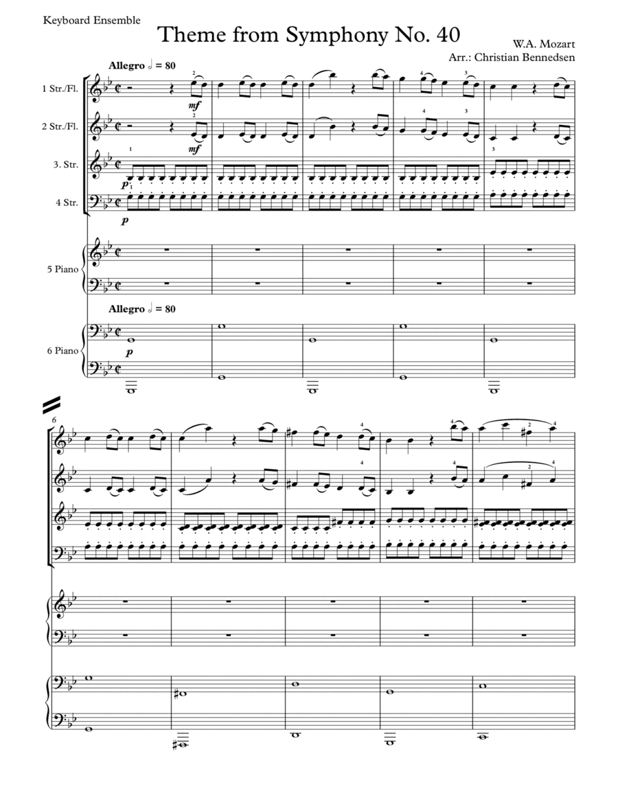 Mozart - Theme from Symphony No. 40 - Keyboard Ensemble (arr. Christian Bennedsen)