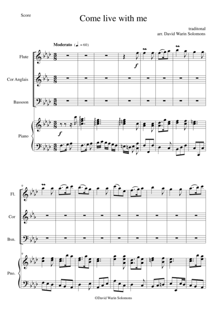 Come live with me for flute, cor anglais, bassoon and piano (arr. David Warin Solomons)