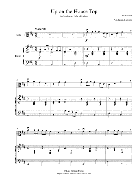 Up on the House Top (Up on the Housetop) - for beginning viola with optional piano accompaniment (arr. Samuel Stokes)