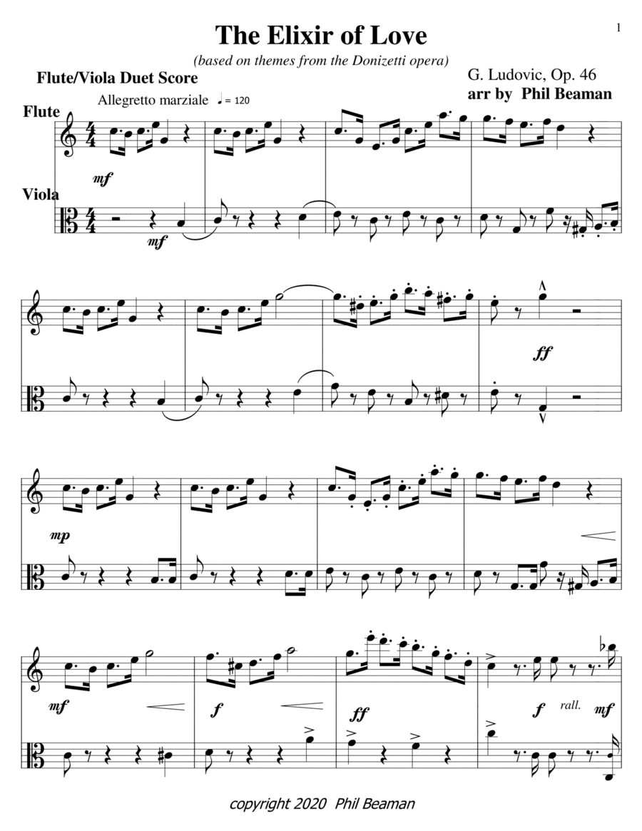 The Elixir of Love-flute-viola duet (arr. Phil Beaman)