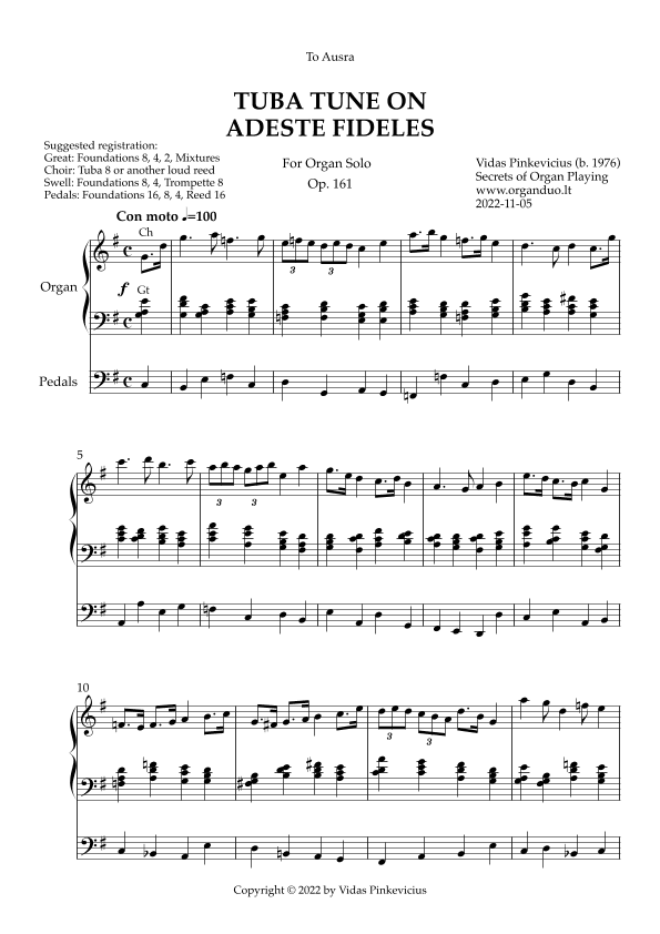 Tuba Tune on Adeste Fideles, Op. 161 (Organ Solo) by Vidas Pinkevicius
