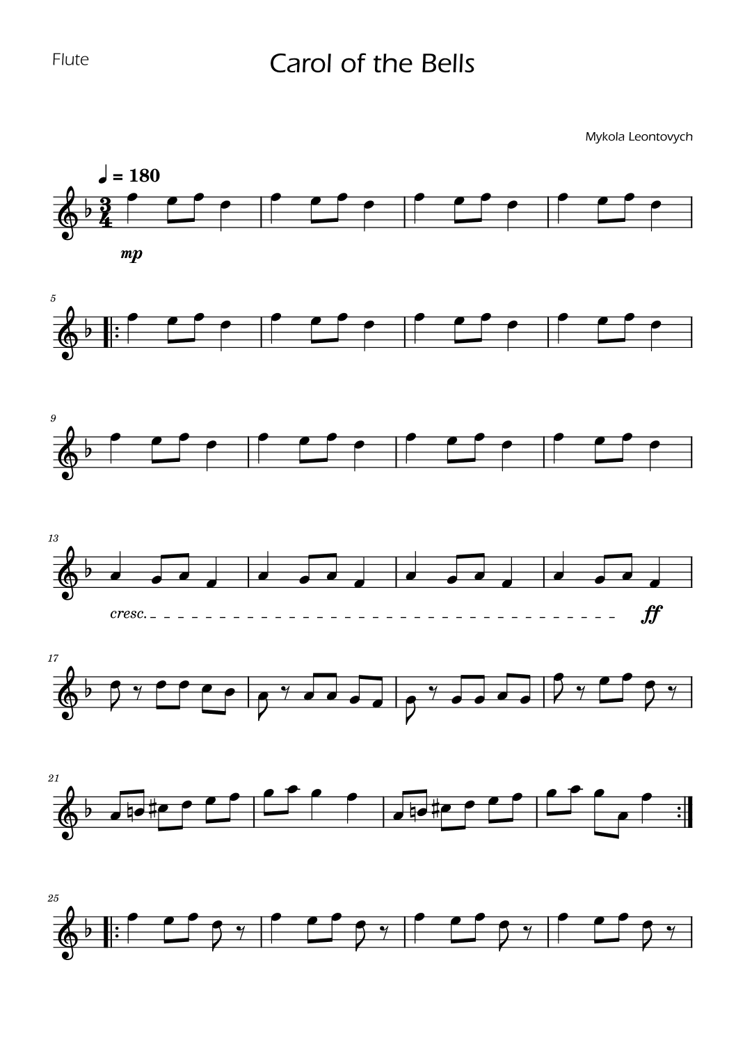 Carol of the Bells - Flute Solo (arr. Ygor Nunes)