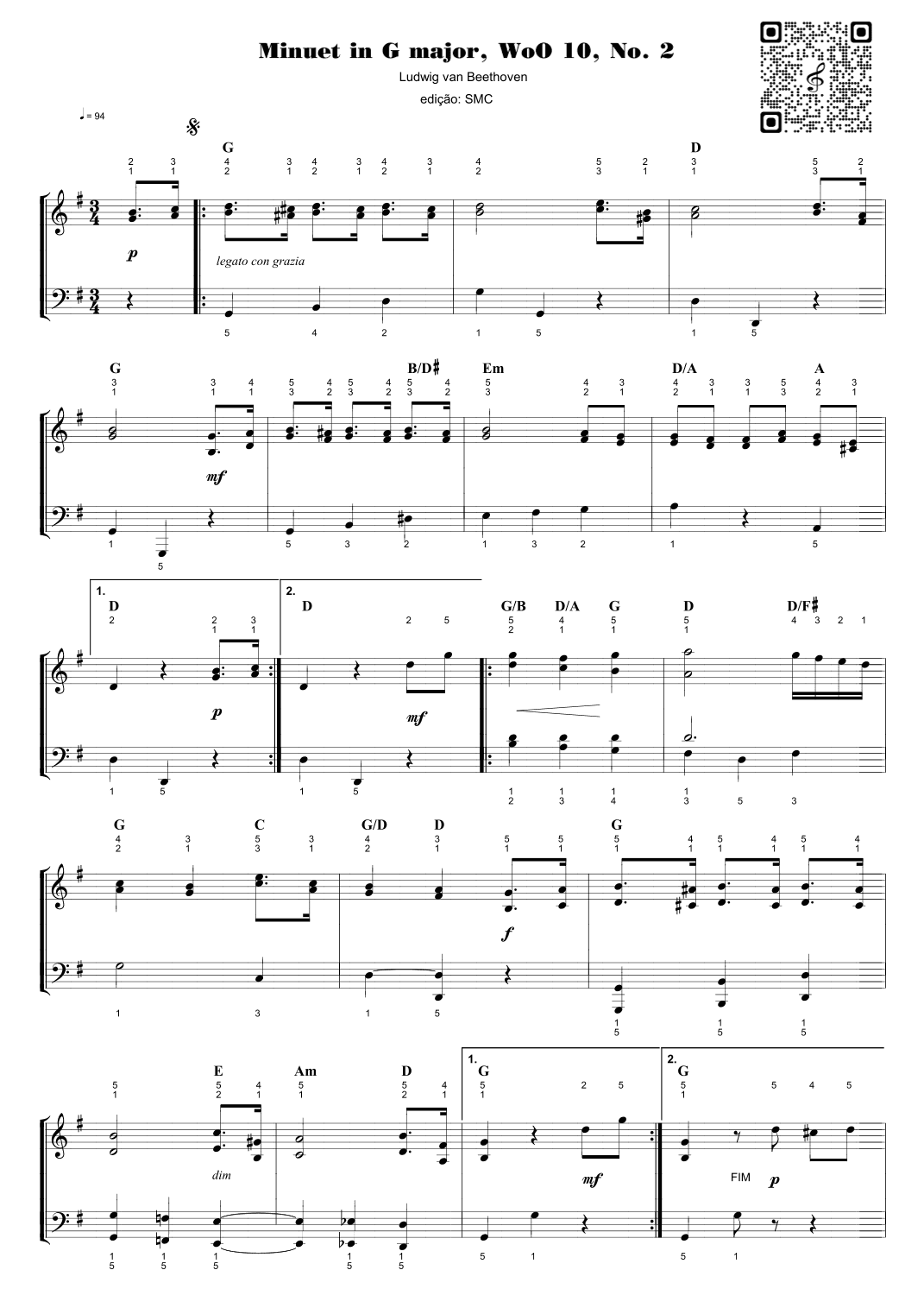 Minuet in G major, WoO 10, No. 2 (arr. Piano)