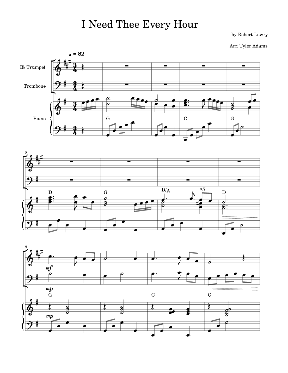 I Need Thee Every Hour (Trumpet and Trombone Duet with Piano) (arr. Tyler Adams)