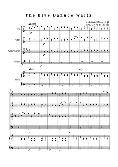 The Blue Danube Waltz - Woodwind Quartet with Piano (arr. Jean Szulc)