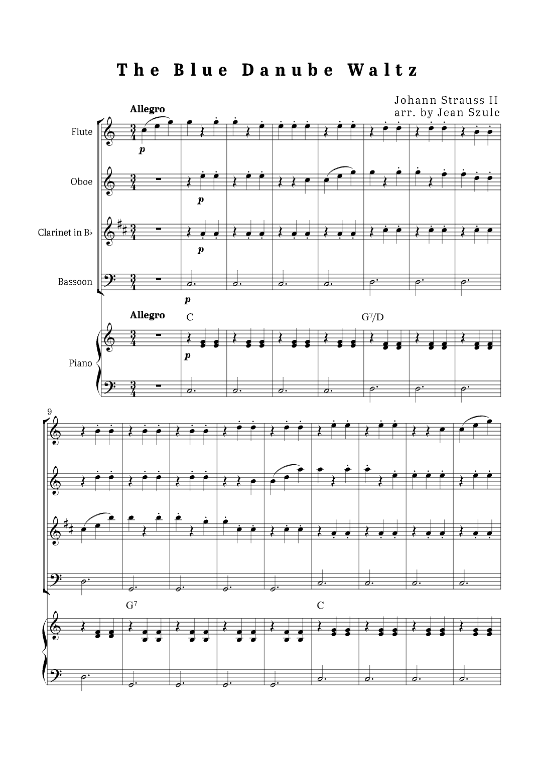 The Blue Danube Waltz - Woodwind Quartet with Piano (arr. Jean Szulc)