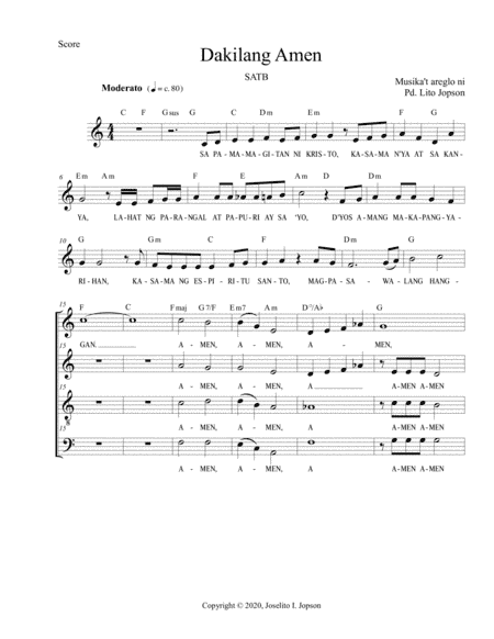 Dakilang Amen (SATB for Advent and Christmas)