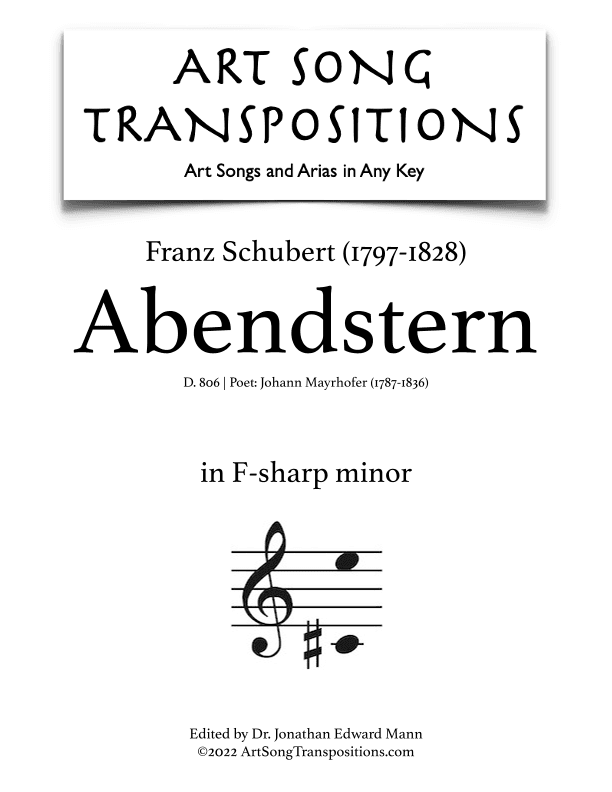 SCHUBERT: Abendstern, D. 806 (transposed to F-sharp minor) (arr. ArtSongTranspositions.com)