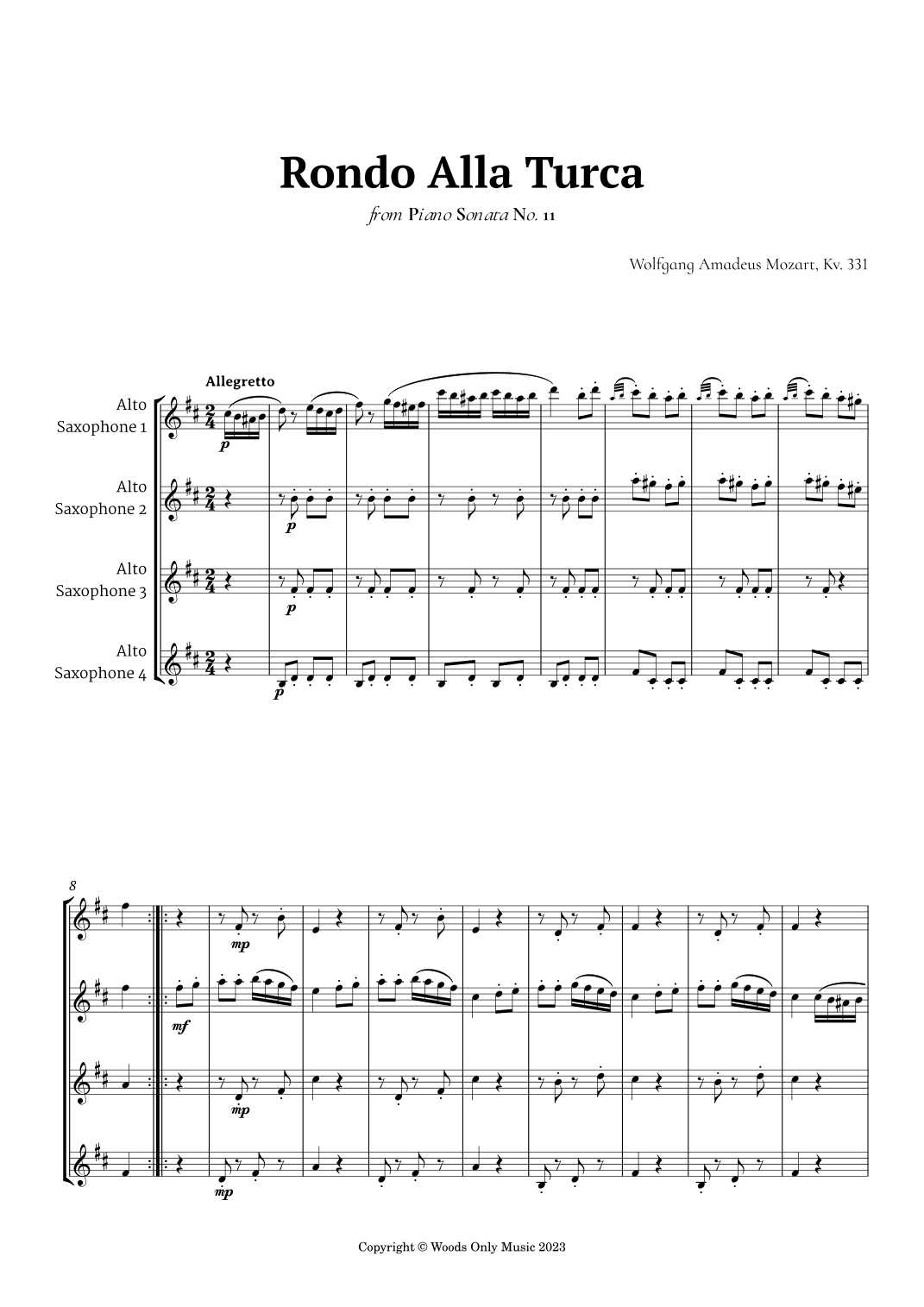 Rondo Alla Turca by Mozart for Alto Sax Quartet (arr. Ander)