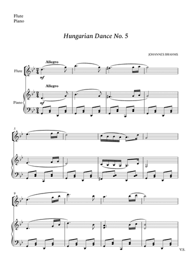 Hungarian Dance No. 5 for Flute and Piano (arr. Cássio Silva Chaves)