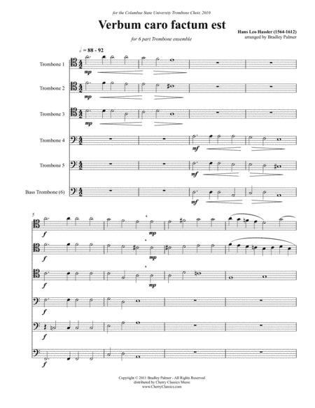 Verbum caro factum est for 6-part Trombone Ensemble (arr. Palmer, Bradley)