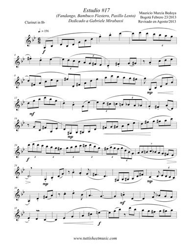 Etude #17 (mix of Colombian rhythms), for Solo Clarinet