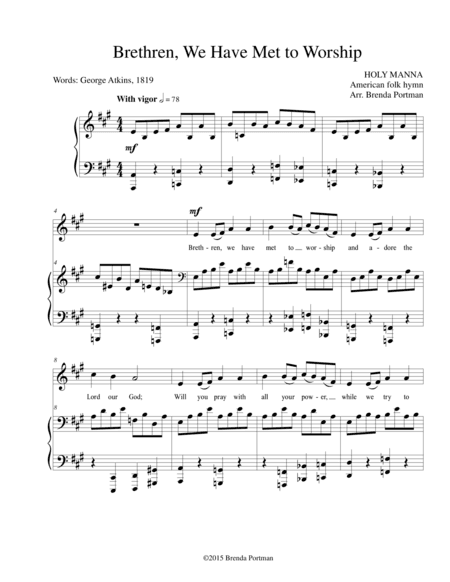 Brethren, We Have Met to Worship (HOLY MANNA), High Voice (arr. Brenda Portman)