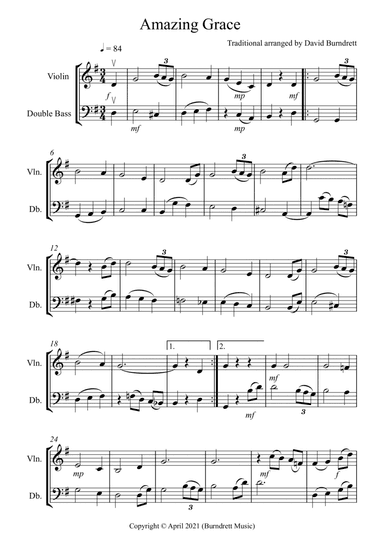 Amazing Grace for Violin and Double Bass Duet (arr. David Burndrett)
