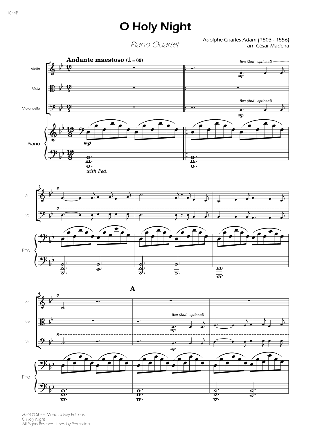 O Holy Night - Piano Quartet (Full Score) - Score Only (arr. César Madeira)