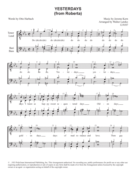 Yesterdays (arr. Walter Latzko)