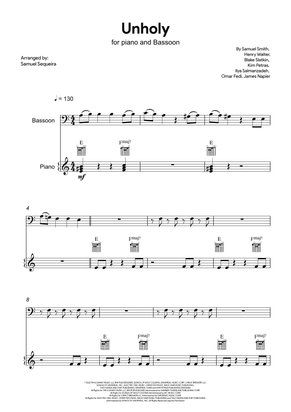 Unholy (arr. Samuel Sequeira)