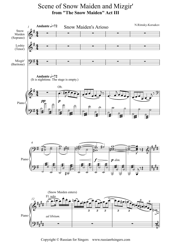 "Snowmaiden": Scene of Snow Maiden and Mizgir’ Act 3 DICTION SCORE w IPA & translation (arr. Russian for Singers)
