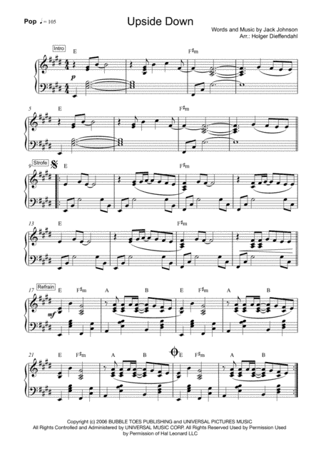 Upside Down  from the Universal Pictures and Imagine Entertainment film CURIOUS GEORGE (arr. Holger Dieffendahl)