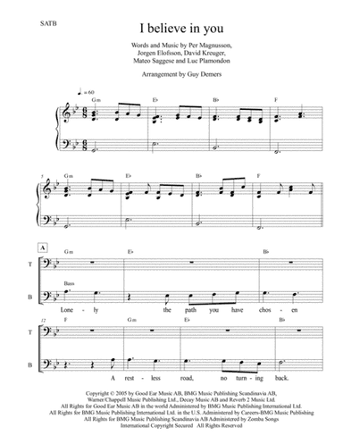 I Believe In You (arr. Guy Demers)