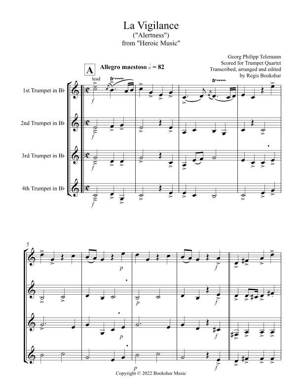 La Vigilance (from "Heroic Music") (Bb) (Trumpet Quartet) (arr. Regis Bookshar)