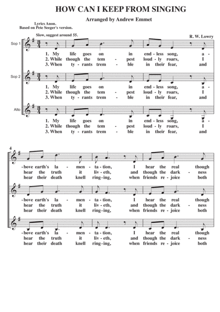 How Can I Keep From Singing A Cappella SSA V2 (arr. Andrew Emmet)
