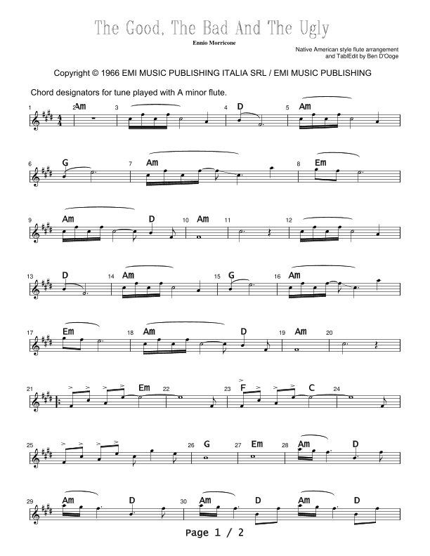 The Good, The Bad And The Ugly (main Title) (arr. Ben D'Ooge)