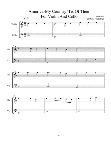 My Country 'Tis Of Thee-America For Violin And Cello (arr. Neal Fitzpatrick)