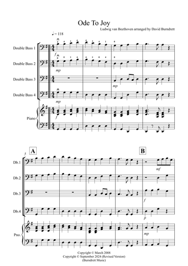 Ode To Joy for Double Bass Quartet (arr. David Burndrett)