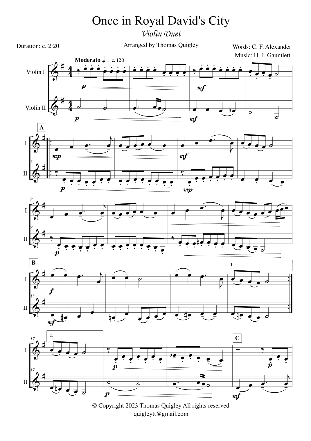 Once in Royal David's City (arr. Thomas Quigley)