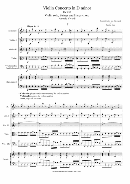 Vivaldi - Violin Concerto in D minor RV 235 for Violin, Strings and Harpsichord (arr. Santino Cara)