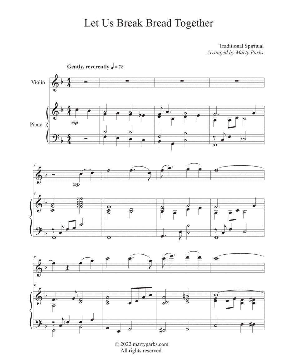 Let Us Break Bread Together (Violin-Piano) (arr. Marty Parks)