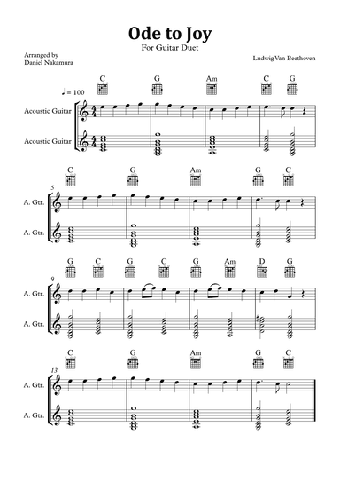 Ode to Joy (Easy Acoustic Guitar Duet) (arr. Daniel Nakamura)
