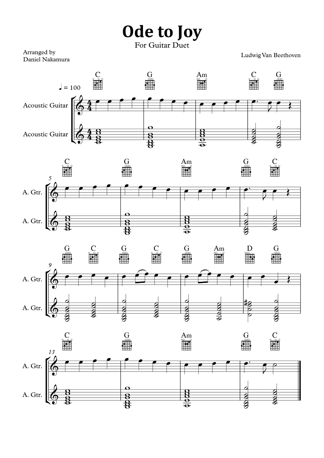 Ode to Joy (Easy Acoustic Guitar Duet) (arr. Daniel Nakamura)