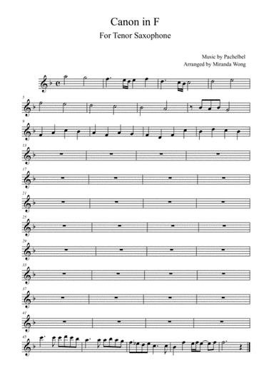 Canon in D - Tenor or Soprano Saxophone Solo in F Key (arr. Miranda Wong)