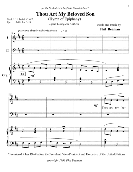 Thou Art My Beloved Son - 2-part Liturgical Anthem