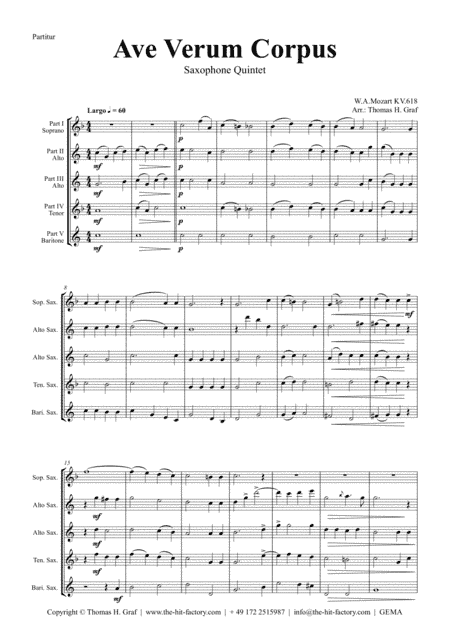 Ave Verum Corpus - W.A.Mozart - Saxophone Quintet (arr. Thomas H. Graf)