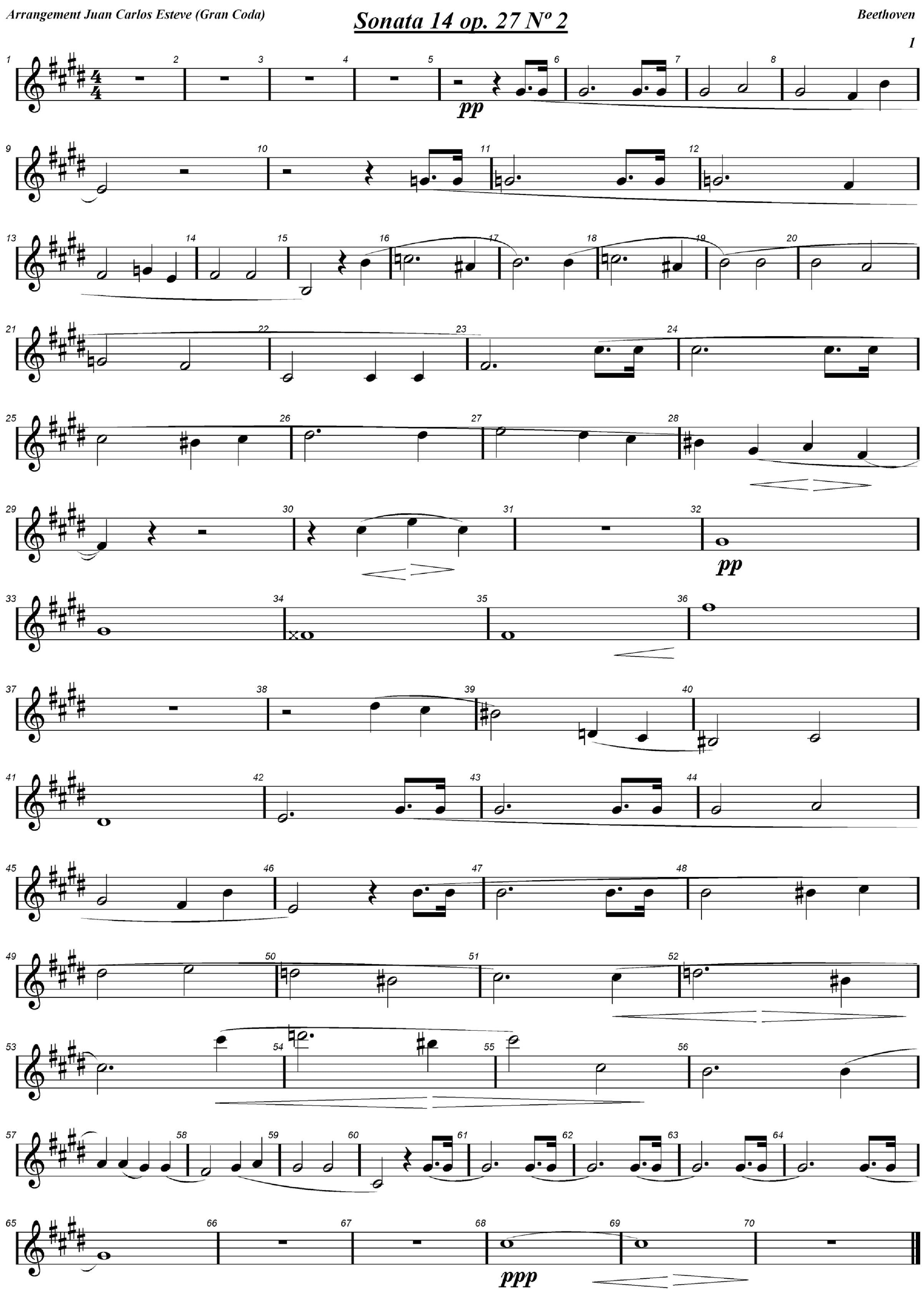 Sonata 14 op. 27 Beethoven mov. 1º Accompaniment for Piano, Soloist Violin. (arr. juan carlos esteve / Gran Coda)