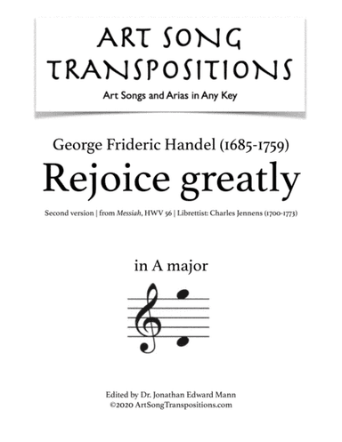 HANDEL: Rejoice greatly (transposed to A major) (arr. ArtSongTranspositions.com)