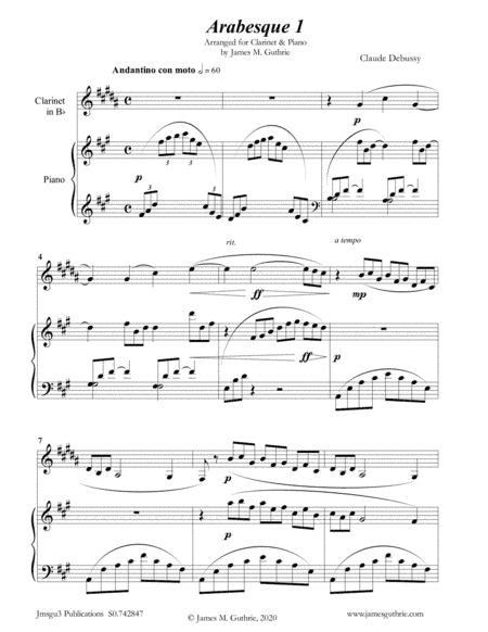 Debussy: Two Arabesques for Clarinet & Piano (arr. James Guthrie, ASCAP)